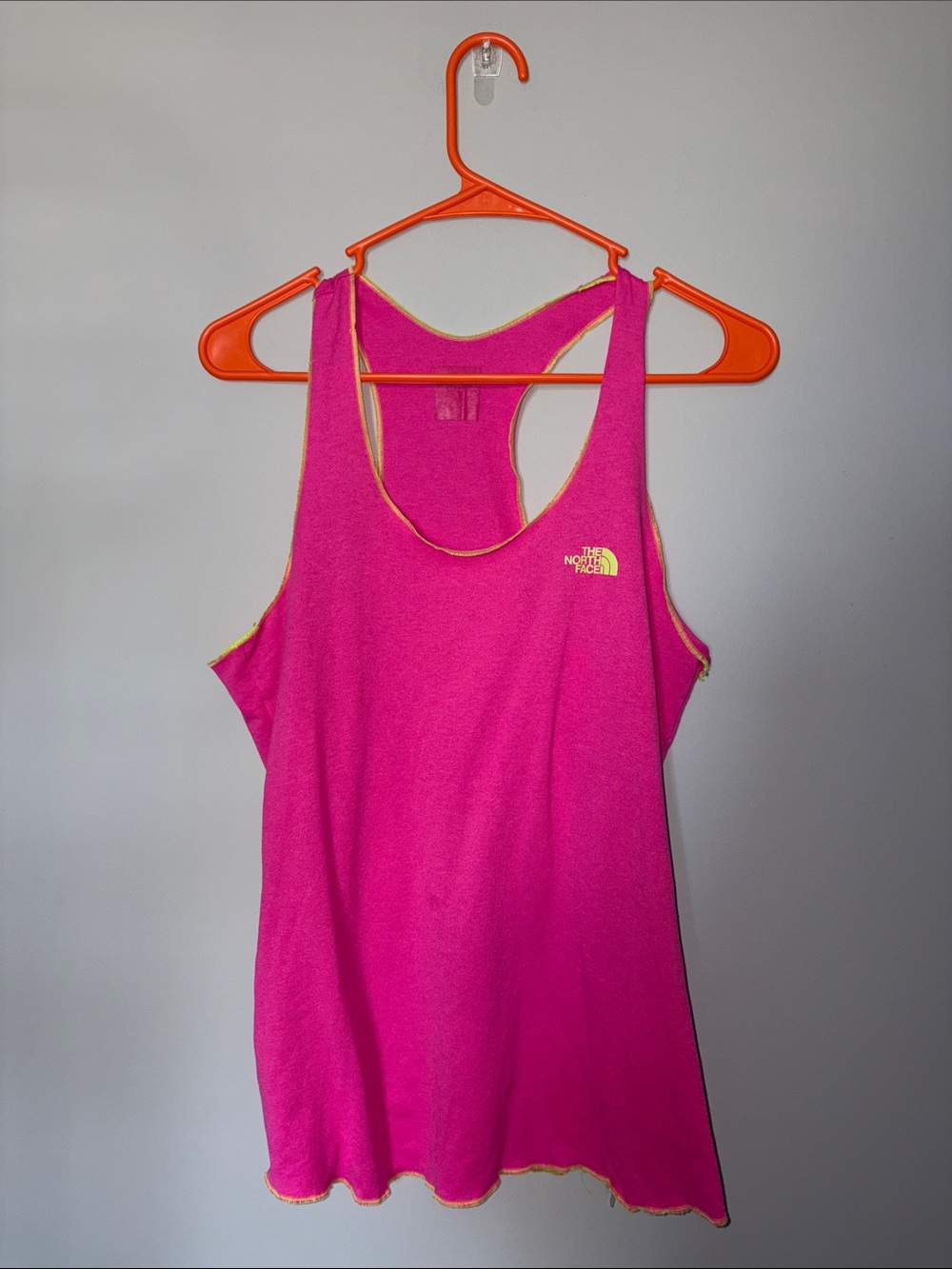 The North Face Hot Pink Racerback Tank with Yellow Trim Small
